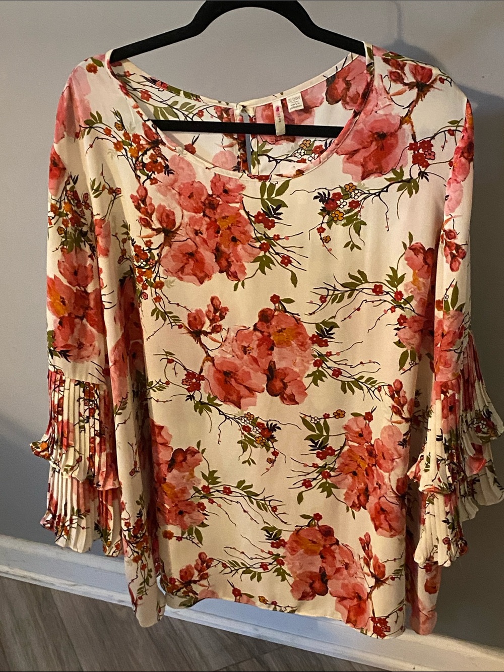 Cato Floral Pink Bell-Sleeve Blouse